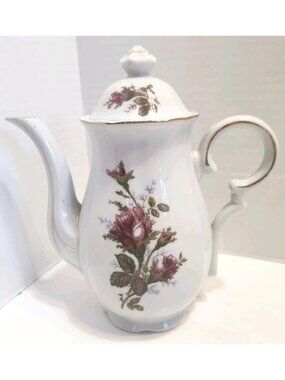 Moss Rose Porcelain Teapot Coffee Pot Vintage 1940's Or 1950's Made In Japan
